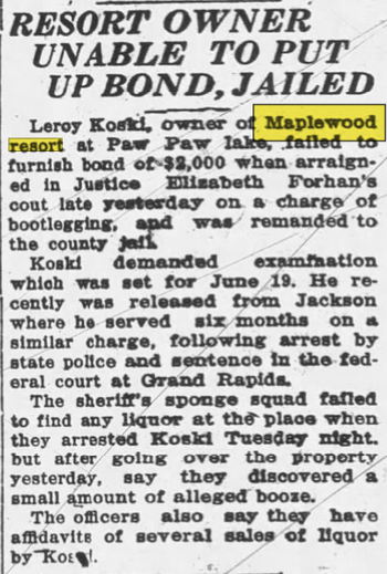 Maplewood Resort (Smallbones Resort) - June 1925 Former Owner Jailed